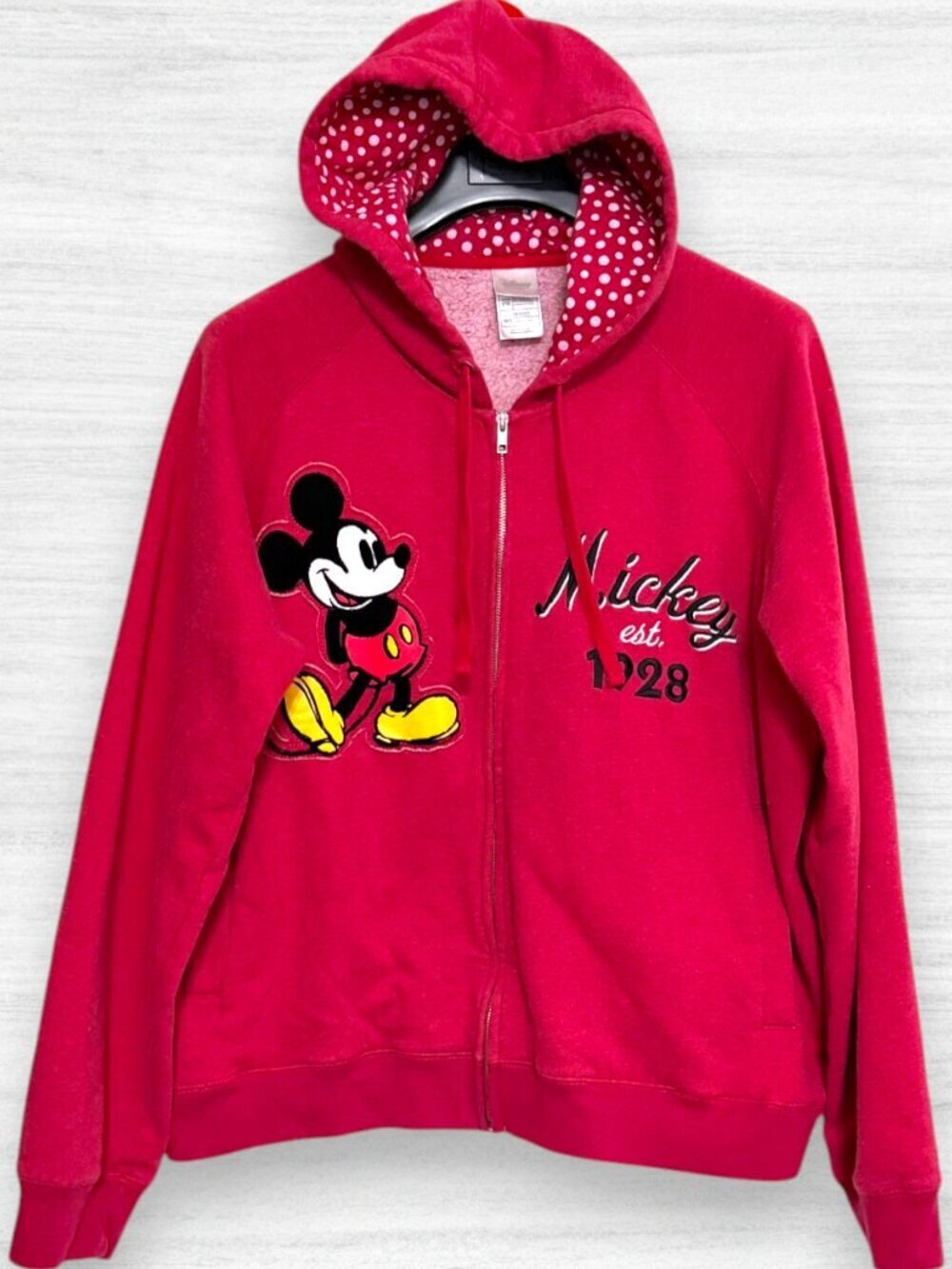 Disney Store Mickey Mouse Hoodie Red Embroidered Zip Up Sweatshirt Womens 3XL